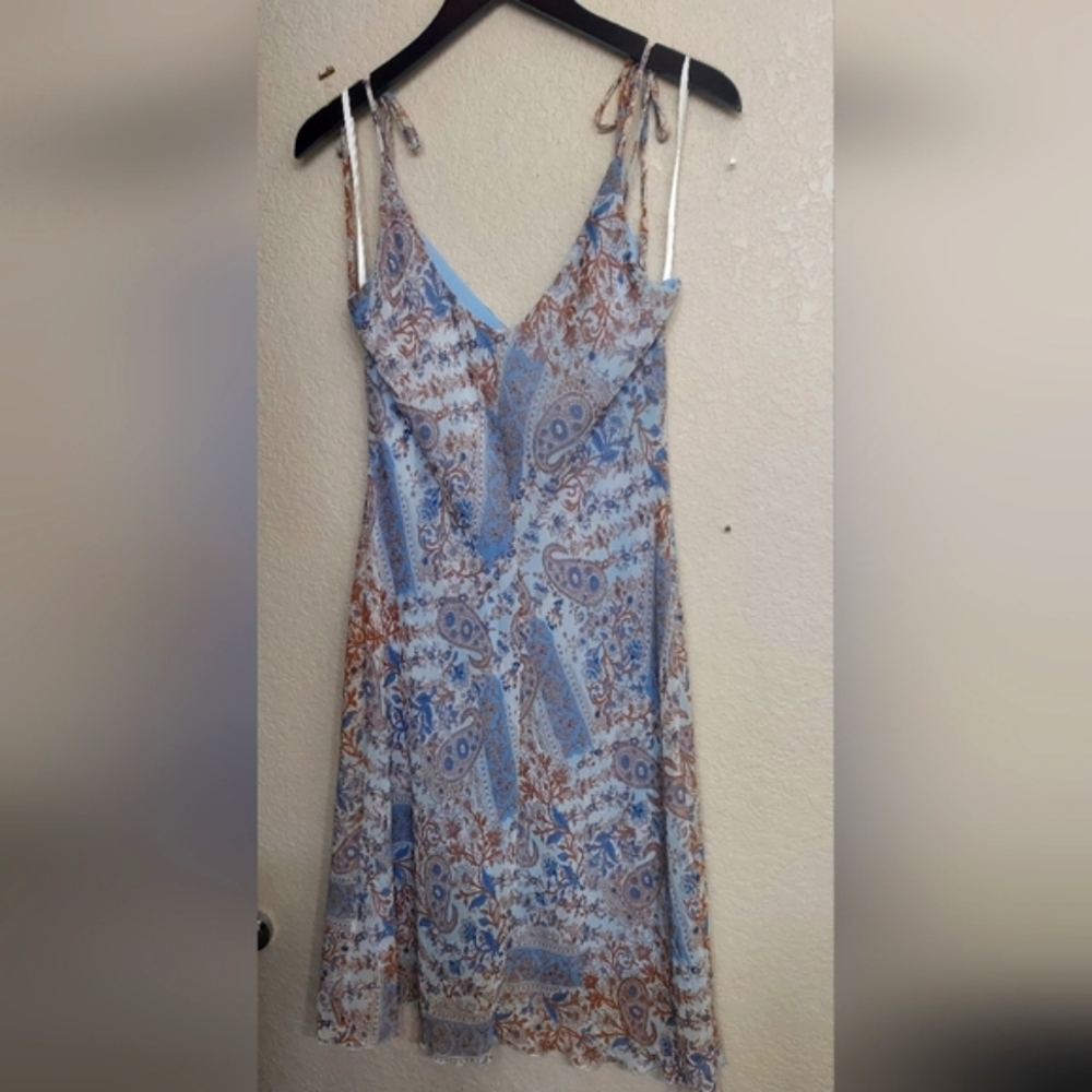 Vintage y2k 🌟 Midi Bow Tie Dress 🎀 Floral Paisley Slip ●Jrs 13● Cottagecore